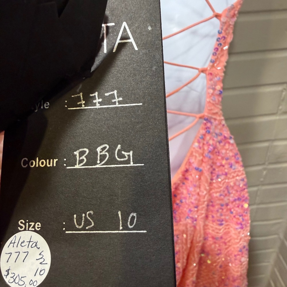 Aleta 777 Sequin Beaded Lace Up Back Mini Dress Bubblegum Pink 10 Prom Cocktail - Picture 10 of 16